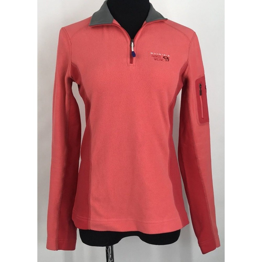 Mountain Hardwear Fleece Jacket Womens XS Salmon Pink Stretch 1/4 Zip‎ Pocket